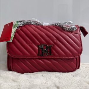 Badgley Mischka Deep Red Crossbody Bag with Quilted Design and Chain Strap